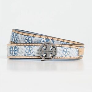 Tory Burch 1” Miller Denim Belt In Powder Blue